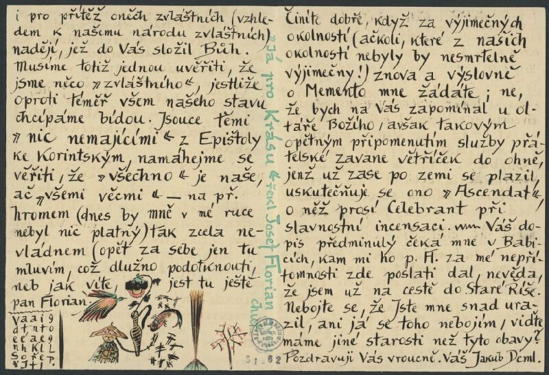 Jakub Deml - Dopis Jakuba Demla Matěji Fenclovi z roku 1909 