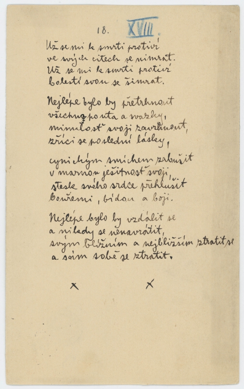 František Gellner - Rukopis básně nazvané XVIII z čistopisu Radosti života 