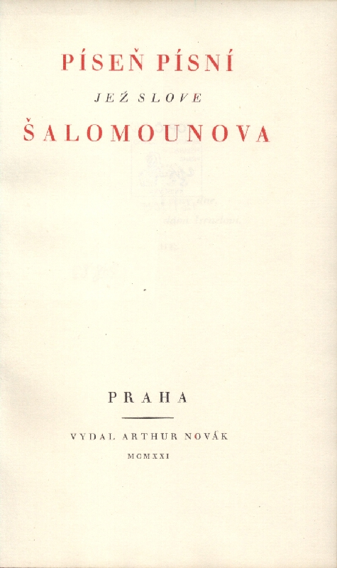 Arthur Novák - Píseň písní jež slove Šalomounova 