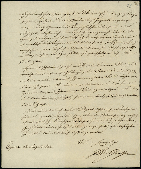 Johann Wolfgang Goethe - Dopis Johanna Wolfganga Goetha Kašparu Šternberkovi z 26. srpna 1822 (poslední stránka s podpisem) 
