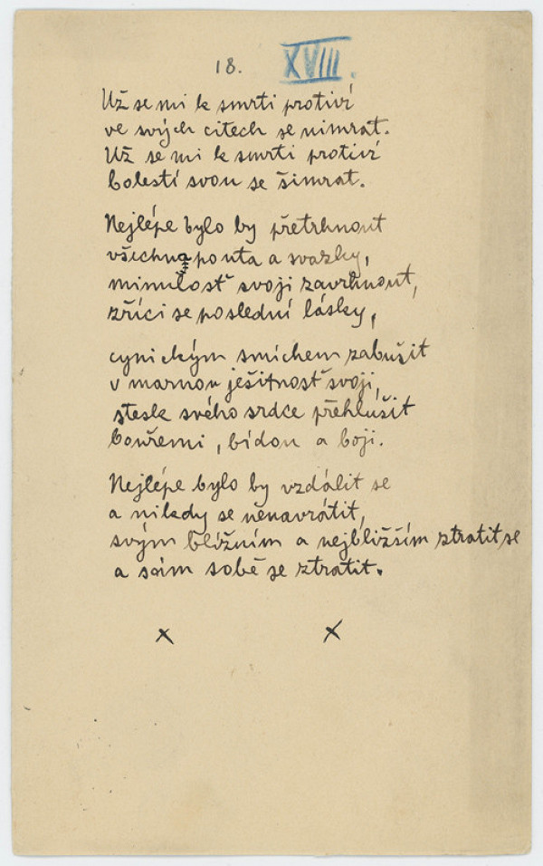 František Gellner - Rukopis básně nazvané XVIII z čistopisu Radosti života 