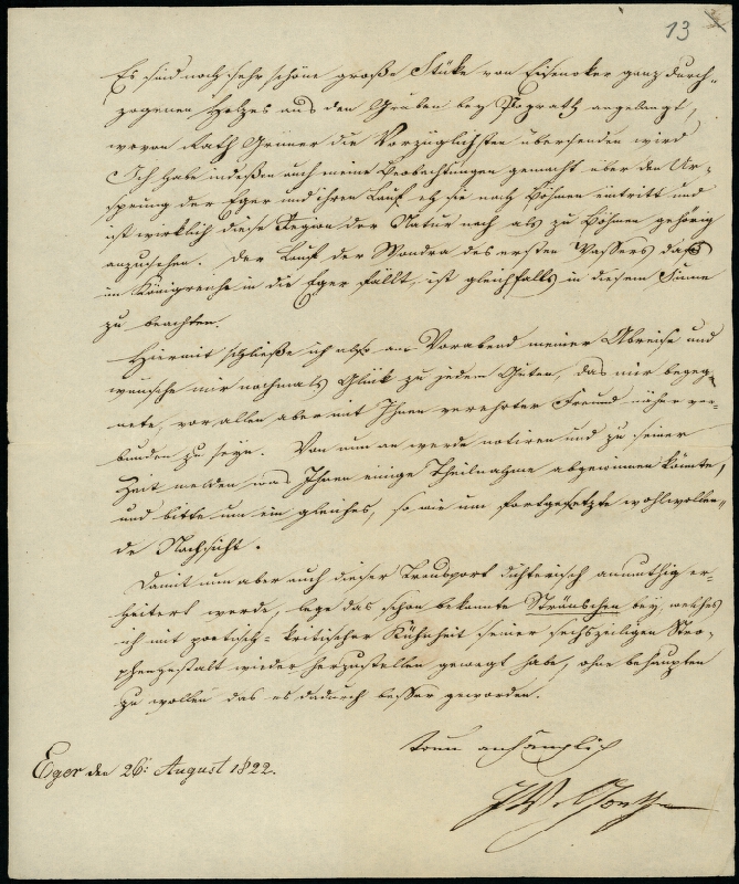 Johann Wolfgang Goethe - Dopis Johanna Wolfganga Goetha Kašparu Šternberkovi z 26. srpna 1822 (poslední stránka s podpisem) 