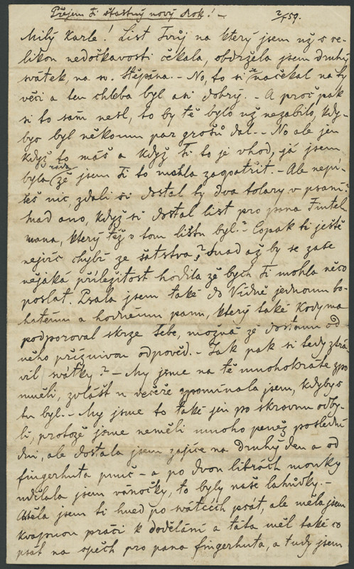 Božena Němcová - Dopis Boženy Němcové Karlu Němcovi z 13. 11. 1856 